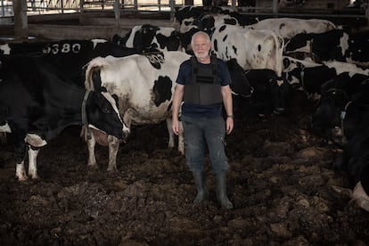 Marcelo Wasser, on the dairy farm of the kibbutz Nirim, next to the Gaza border.