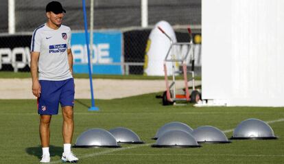 Simeone, durante el último entrenamiento del Atlético.