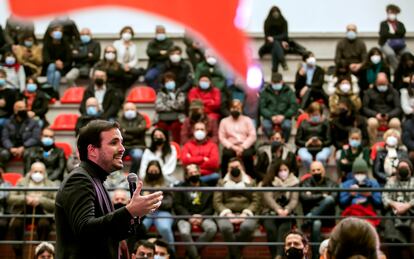 El coordinador federal de IU, Alberto Garzón, en un acto de campaña en Burgos, en febrero de 2022.