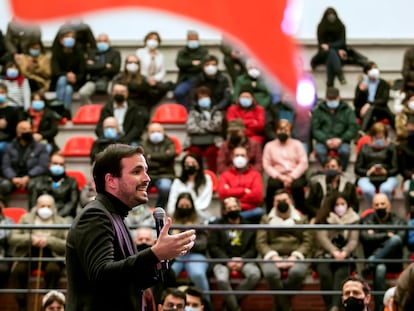 El coordinador federal de IU, Alberto Garzón, en un acto de campaña en Burgos, en febrero de 2022.