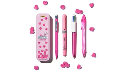 Pack de material escolar BIC color rosa con estuche de metal