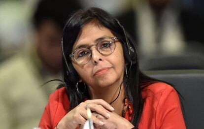 La canciller venezolana, Delcy Rodr&iacute;guez, en Canc&uacute;n.