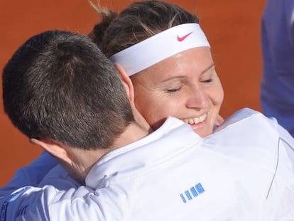 Safarova celebra su triunfo ante Soler. 