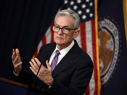 (FILES) US Federal Reserve Chairman Jerome Powell holds a press conference at the end of Monetary Policy Committee meeting in Washington, DC, on December 13, 2023. US Federal Reserve officials expect interest rates will need to remain high
