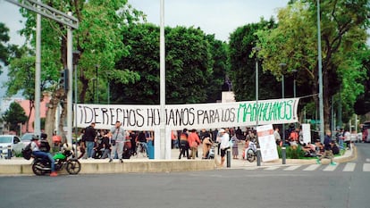 Zona de tolerancia Cannabica en la Glorieta violeta este jueves.