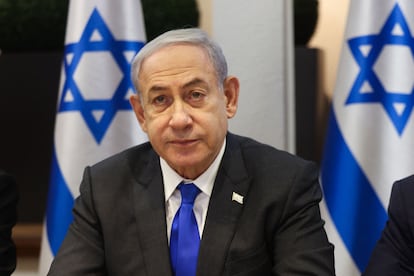 Israeli Prime Minister Benjamin Netanyahu chairs a cabinet meeting at the Israeli Defense Ministry on Sunday in Tel Aviv. 