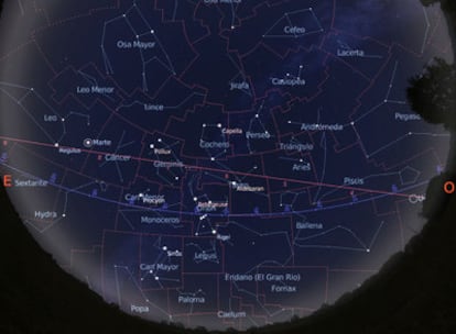 Mapa de la segunda parte de la noche con el programa Stellarium calculado para el 15 de diciembre.