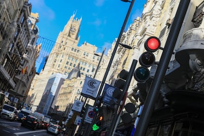 Vista general de la Gran Vía, en una foto toma en la calle Alcalá.