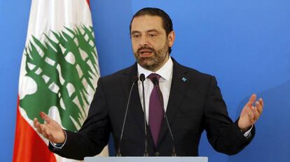 El primer ministro libanés, Saad Hariri, durante una rueda de prensa celebrada este lunes en Beirut.