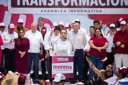 La jefa de Gobierno de Ciudad de México, Claudia Sheinbaum, durante la asamblea informativa de Morena.