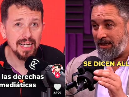 Captura de pantalla de vídeos dels comptes de Tiktok de Pablo Iglesias i de Santiago Abascal.