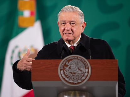 El presidente mexicano, Andrés Manuel López Obrador, este jueves en el Palacio Nacional.