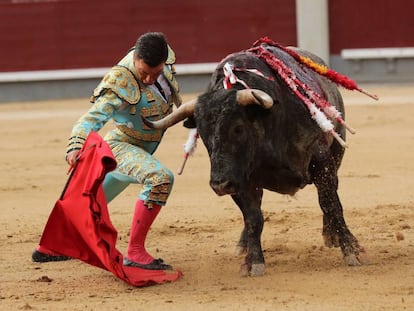 Octavio Chacón da un pase a su primer astado.