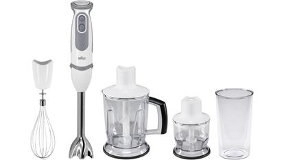 Este set de Braun consta de batidora, minipicadora y otros accesorios de cocina.