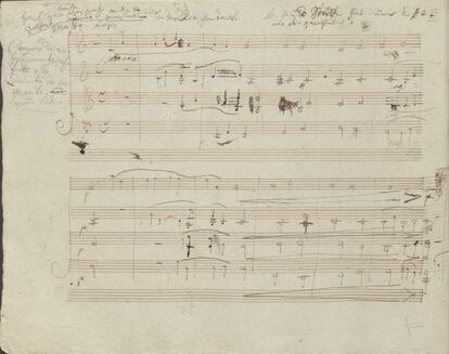 Manuscrito del comienzo del movimiento lento del Cuarteto op. 132 de Beethoven, en el que el compositor se refiere a sí mismo en el encabezamiento como un "convaleciente".