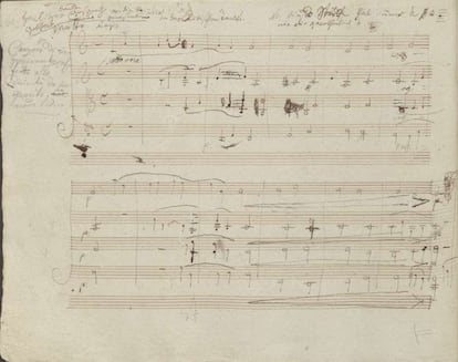 Manuscrito del comienzo del movimiento lento del Cuarteto op. 132 de Beethoven, en el que el compositor se refiere a sí mismo en el encabezamiento como un "convaleciente".