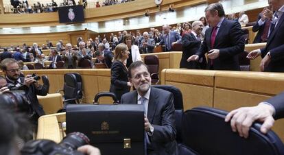 Rajoy, durante una sesi&oacute;n de control en el Senado.