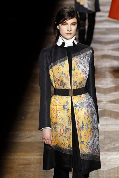 A model presents a creation by Belgian designer Dries Van Noten as part of hisFall/Winter 2012-2013 women's ready-to-wear fashion show during Paris fashion week