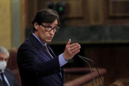 El ministro de Sanidad, Salvador Illa, la semana pasada durante su comparecencia en el Congreso para informar del estado de alarma en Madrid.