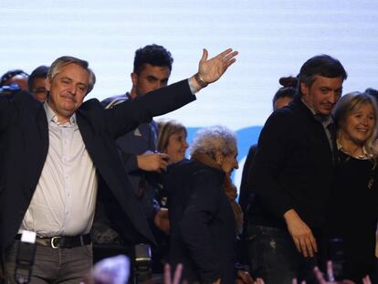 El candidato peronista Alberto Fernández, durante la noche electoral en Buenos Aires.