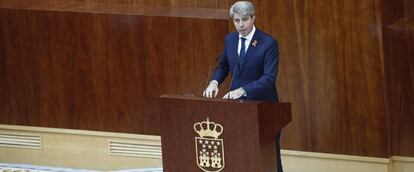 El presidente de la Comunidad de Madrid, Ángel Garrido, durante el debate del Estado de la Región de Madrid.