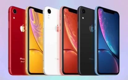 Los seis colores del iPhone XR: rojo, amarillo, blanco, coral, negro y azul