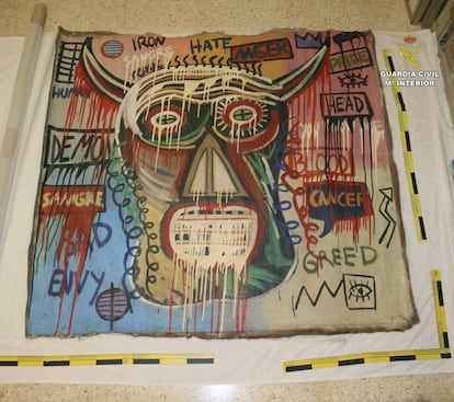 La pintura de Basquiat recuperada por la Guardia Civil.