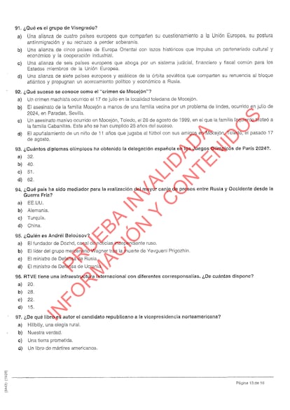 Prueba de las oposiciones de RTVE al puesto de informador canceladas.