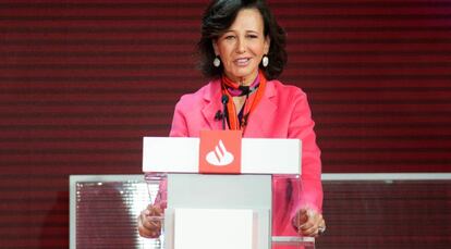 Ana Botín, presidenta del Santander, durante el discurso inaugural de XII Conferencia Internacional de Banca, en Boadilla del Monte.