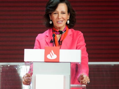 Ana Botín, presidenta del Santander, durante el discurso inaugural de XII Conferencia Internacional de Banca, en Boadilla del Monte.