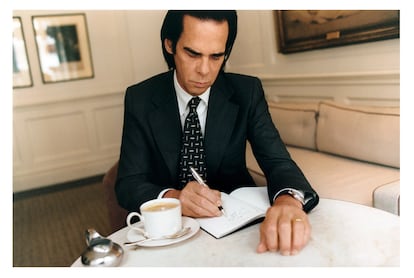 Nick Cave takes notes with a Montblanc pen. 