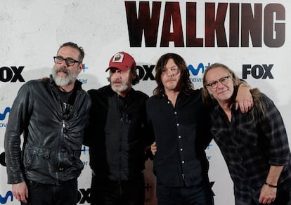 Jeffrey Dean Morgan, Andrew Lincoln, Norman Reedus y Greg Nicotero, el jueves en Madrid.