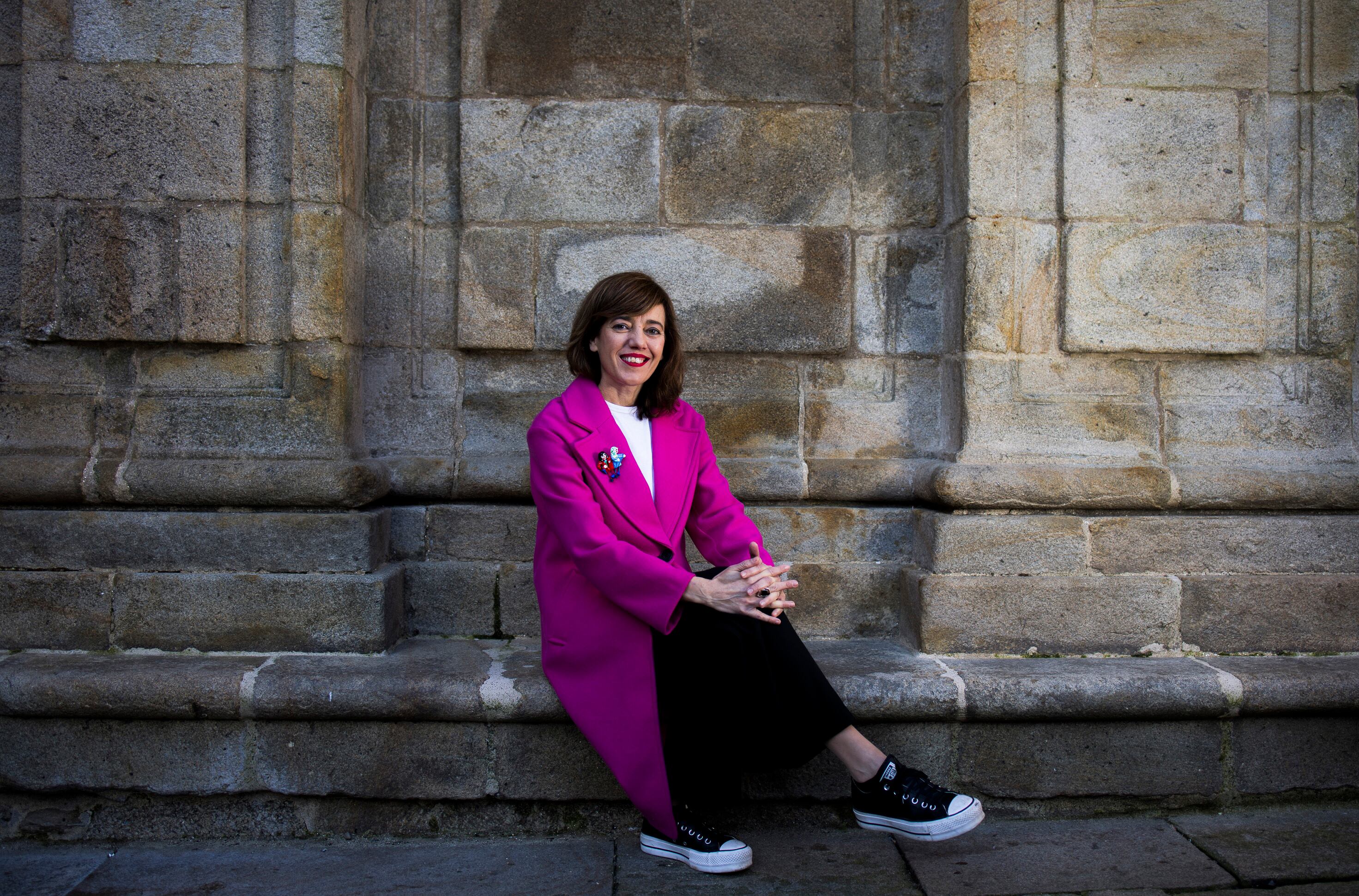  Marta Lois, candidata a la presidencia de la Xunta de Galicia por Sumar, el 4 de febrero en la plaza da Quintana, en Santiago de Compostela.