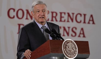 Una conferencia matutina de López Obrador. 
