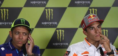 Valentino Rossi y Marc Márquez, en la conferencia de prensa de este jueves en Brno.