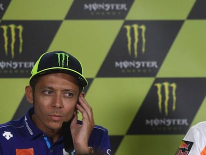 Valentino Rossi y Marc Márquez, en la conferencia de prensa de este jueves en Brno.