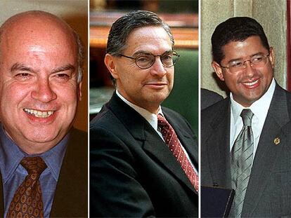 De izquierda a derecha, el chileno José Miguel Insulza, el mexicano Luis Ernesto Derbez y el salvadoreño Francisco Flores.