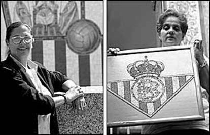 María José Castro, de la peña femenina del Sevilla, y Amelia Sariego, de la peña del Betis.