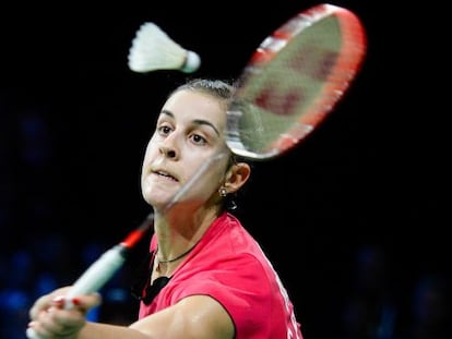 Carolina Marin, en un momento de la semifinal ante la india Sindhu.