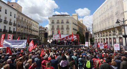 Manifestación del Primero de Mayo en la Puerta del Sol de Madrid.