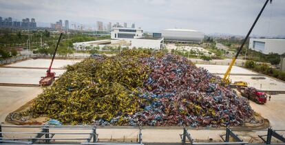 Un 'cementerio de bicicletas' en la ciudad china de Xiamen.