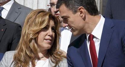 Díaz i Pedro Sánchez, durant la presentació de la proposta de reforma constitucional el passat dia 28.