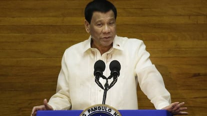 O presidente filipino Rodrigo Duterte durante discurso no dia 23 de julho 