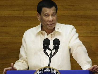 O presidente filipino Rodrigo Duterte durante discurso no dia 23 de julho 