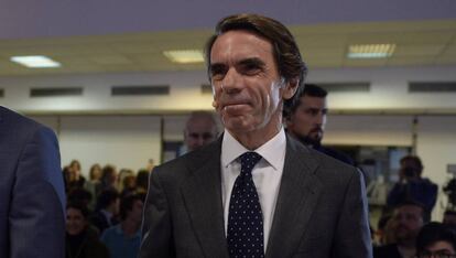 El expresidente del Gobierno José María Aznar llega a la Universidad Francisco de Victoria, el pasado 4 de noviembre. 