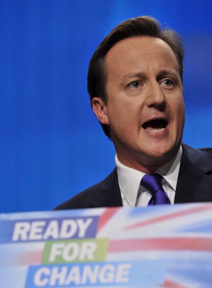 El líder del partido conservador británico, David Cameron, durante su comparecencia este jueves en el congreso de su formación.