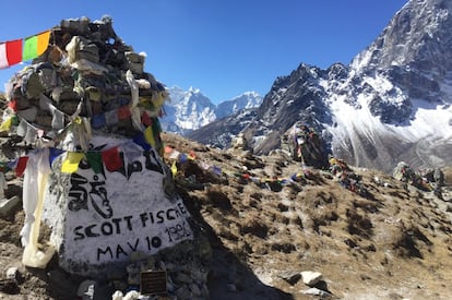 This April 9, 2016 photo shows a memorial stupa for U.S. mountain climber and guide Scott Fischer, on the outskirts of the village of Dughla, on the path to Everest Base Camp, Nepal. Fischer was among eight climbers who got killed during an Everest summit attempt when they were caught in a blizzard on May 10-11, 1996. A trek to Everest Base Camp along mountain paths that hug deep gorges offers renewal and a test of mental and physical limits. Along the way there are sore knees and altitude sickness, but the spectacular landscapes, friendly villagers and moments of tranquility make the journey an unforgettable experience. (AP Photo/Karin Laub)