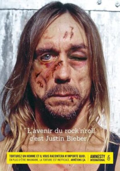 El folleto de Amnistía Internacional Bélgica con Iggy Pop.