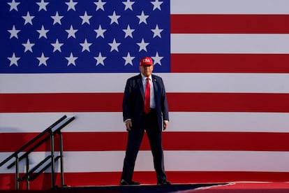 Trump, este jueves, en Des Moines (Iowa).