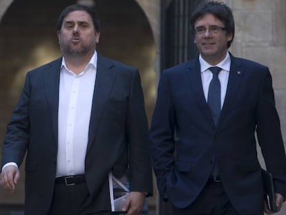 Oriol Junqueras y Carles Puigdemont, este martes.